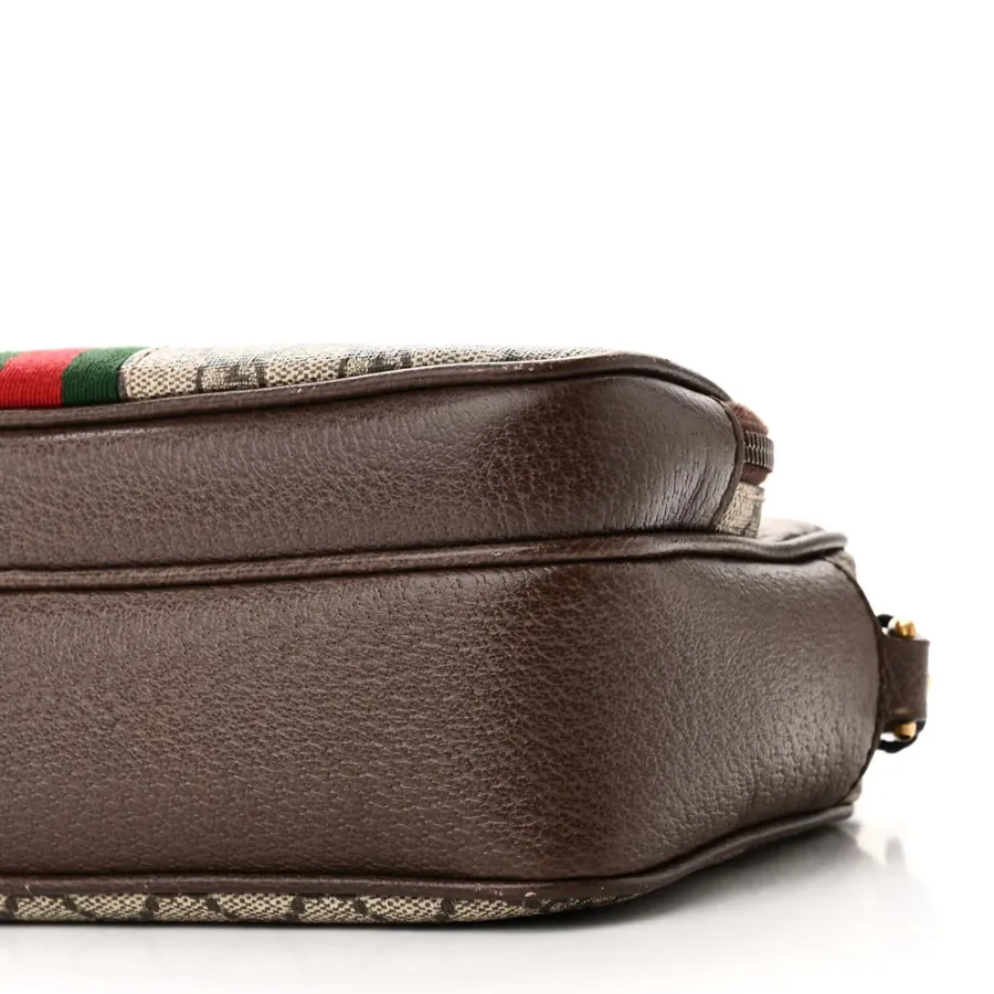 Gucci Small Web Ophidia Messenger Bag Beige / Ebony / New Acero GG Supreme Monogram Canvas & Calfskin Leather Gold Hardware