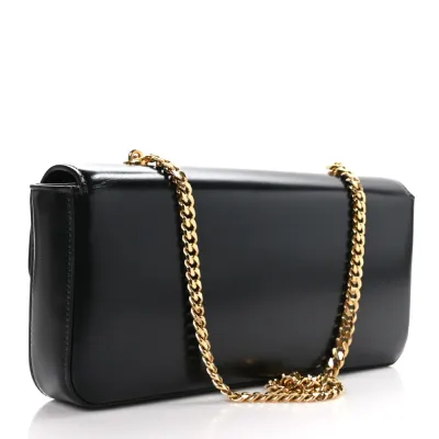 Celine Small Triomphe Chain Shoulder Bag Black Shiny Calfskin Leather Gold Hardware