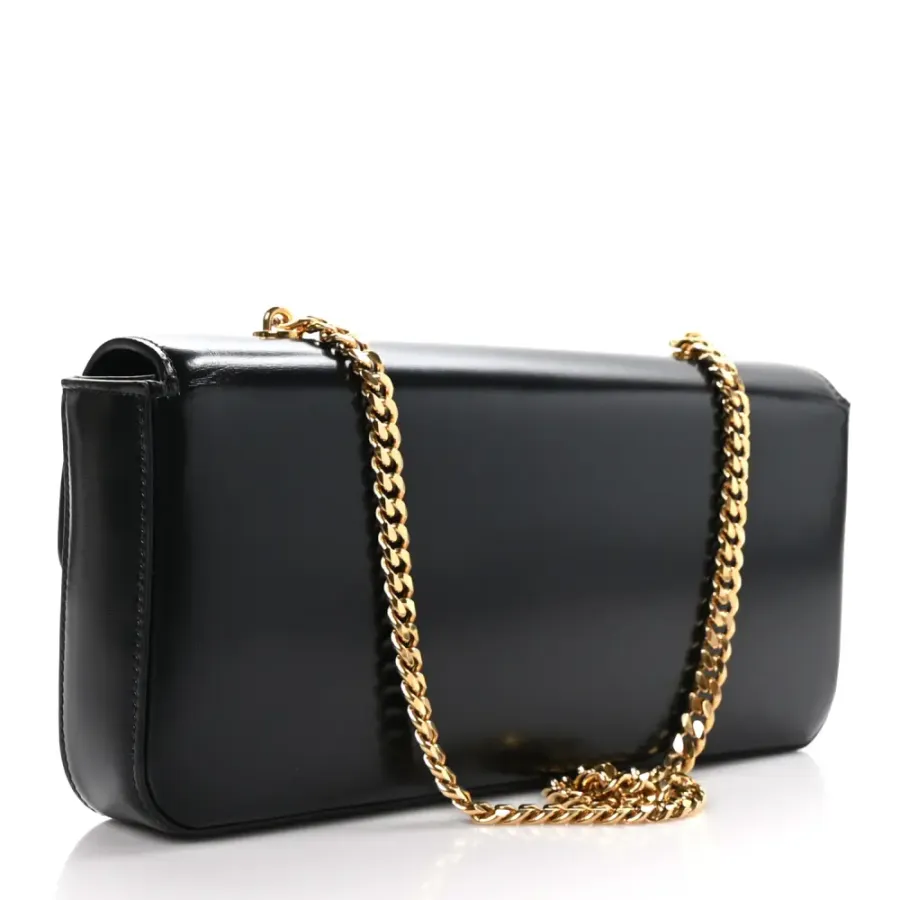 Celine Small Triomphe Chain Shoulder Bag Black Shiny Calfskin Leather Gold Hardware