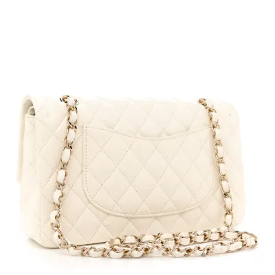 Chanel Double Flap Medium White Quilted Caviar Leather