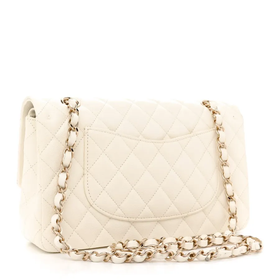 Chanel Double Flap Medium White Quilted Caviar Leather