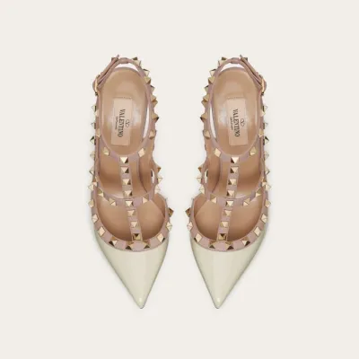 VALENTINO Patent leather lace-up rivet heels