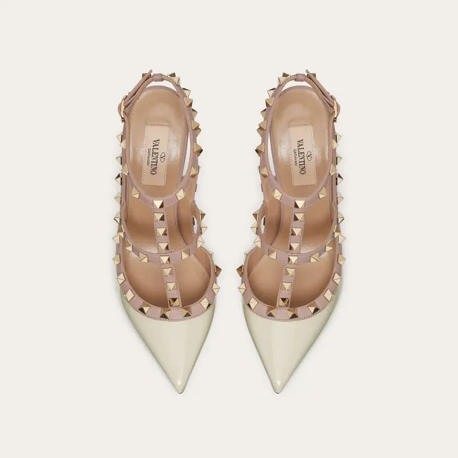 VALENTINO Patent leather lace-up rivet heels