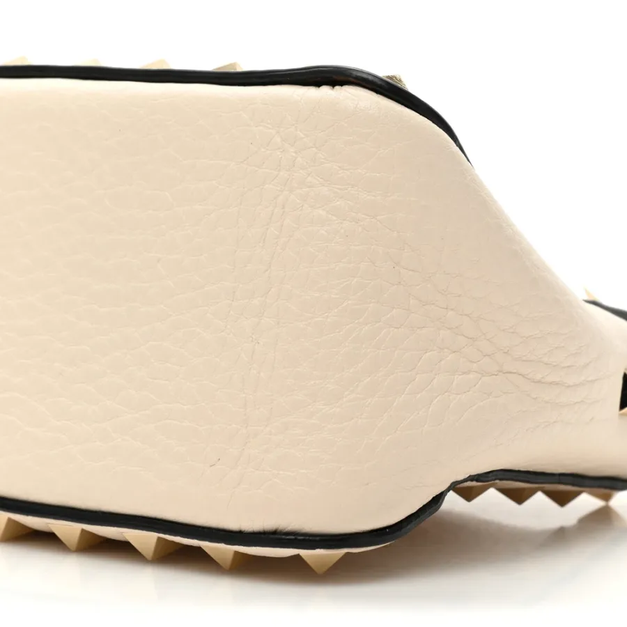 Valentino Garavani Small Rockstud Flip Lock Shoulder Bag Light Ivory Pebbled Calfskin Leather Light Gold Hardware