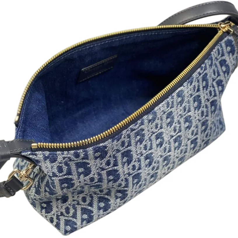 Dior Small D-Journey Bag in In Blue Denim Dior Oblique Jacquard With Gold Hardware
