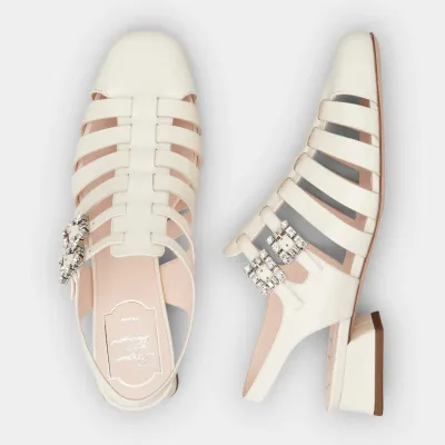 Roger Vivier Très Vivier Sandals In White Patent Leather With Crystal Buckle (Heel Height 4.5cm)