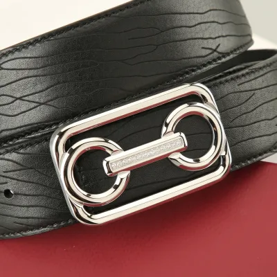 Ferragamo Men's Horsebit Buckle With Crystal Belt In Black Calfskin With Gold/Silver Hardware 38mm