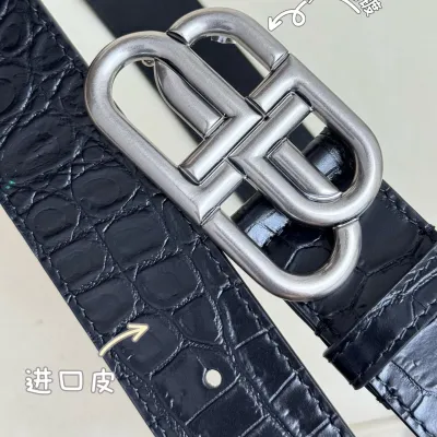 Balenciaga Men's New BB Palladium Buckle Belt In Black Embossed Crocodile Calfskin With Silver/Gold/Matte Black Hardware 35mm