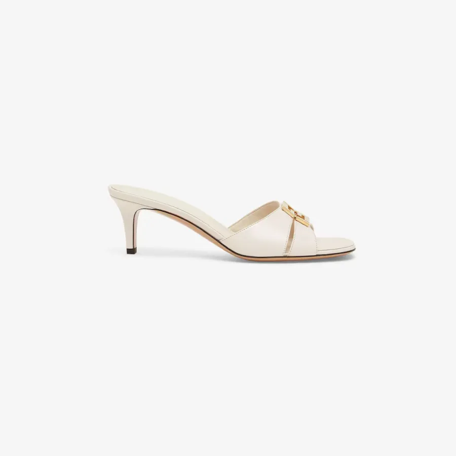 FENDI White leather medium heel sandals
