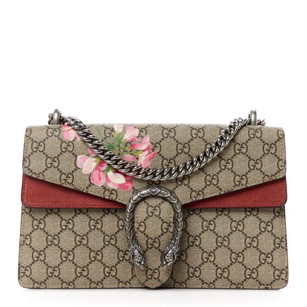Gucci Small Blooms Dionysus Bolsa de Ombro Bege Multicolor / Rosa Seco GG Supreme Monograma em Canvas Hardware Prata Envelhecido