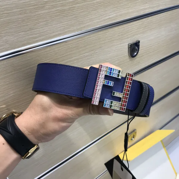 Fendi Men's FF Multicolor Buckle Belt In Blue/Yellow/Red/Black Epsom Calfskin With Silver/Black Hardware 38mm - Image 2