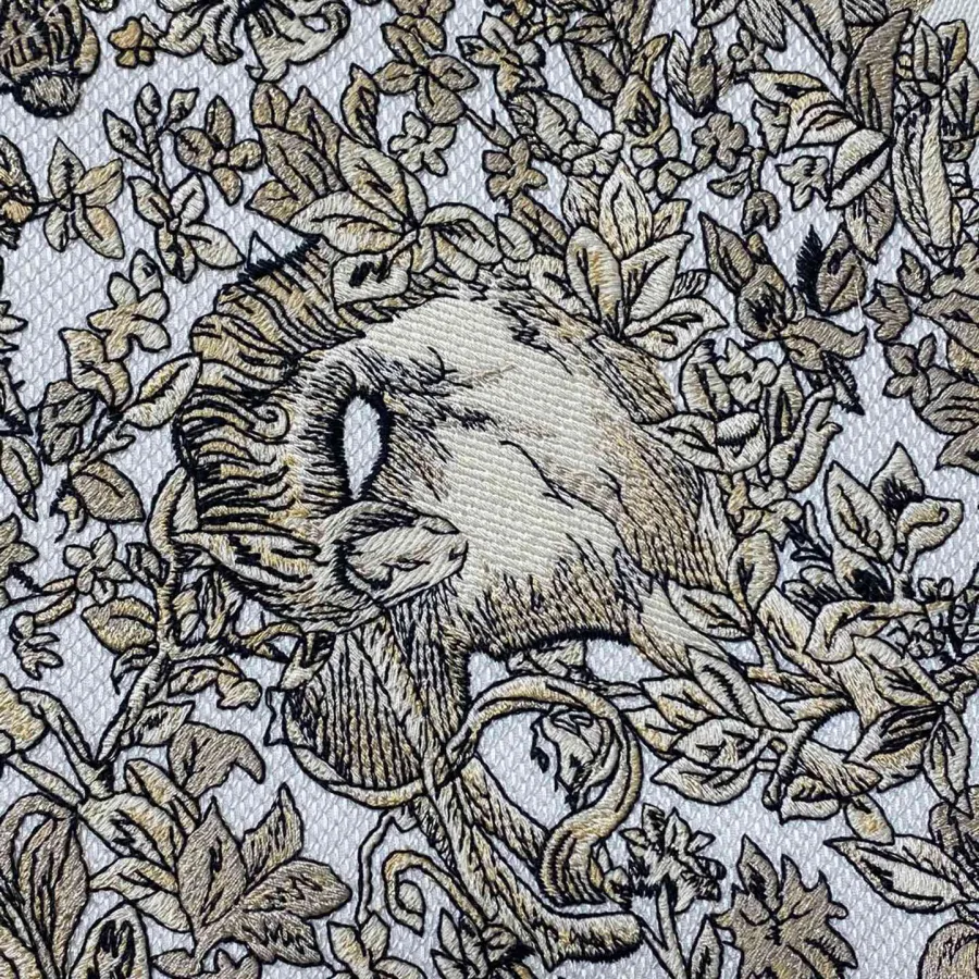 Dior Medium Book Tote White Embroidered with Metallic Thread and Gold Millefiori Unicorn Motif