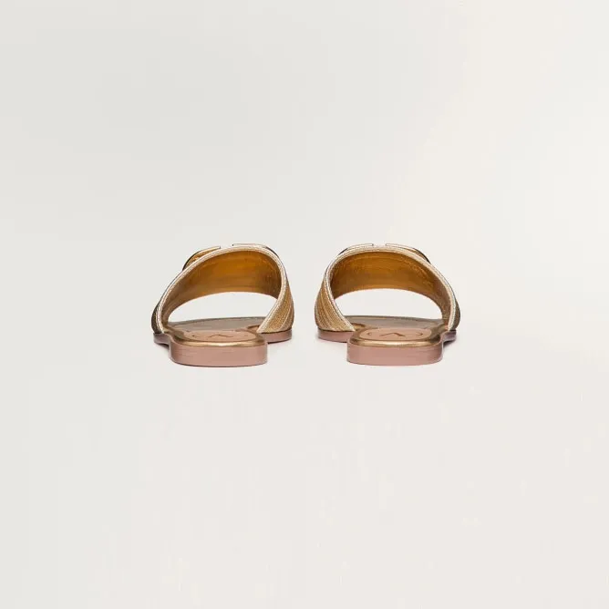 VALENTINO VLOGO SIGNATURE CORNELY Embroidered metallic leather slipper sandals