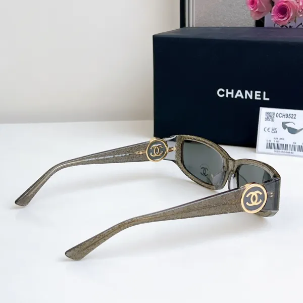 CHANEL square frame glasses grey gold color size 56-18-137 - Image 7