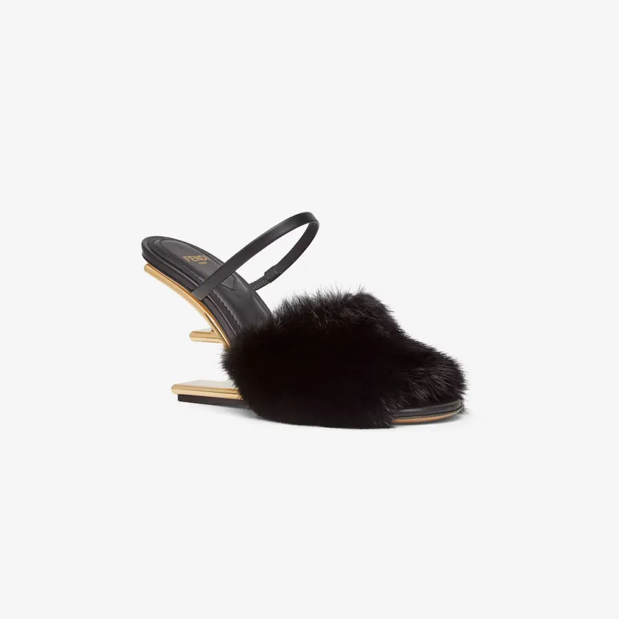 FENDI Black mink sandals with high heels