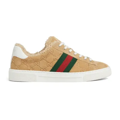 Gucci Ace series brown sneakers woven fabric women's sports shoes