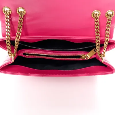 Saint Laurent Small Loulou Chain Satchel Fresh Fuchsia Y-Quilted Monogram Calfskin Leather Gold Hardware