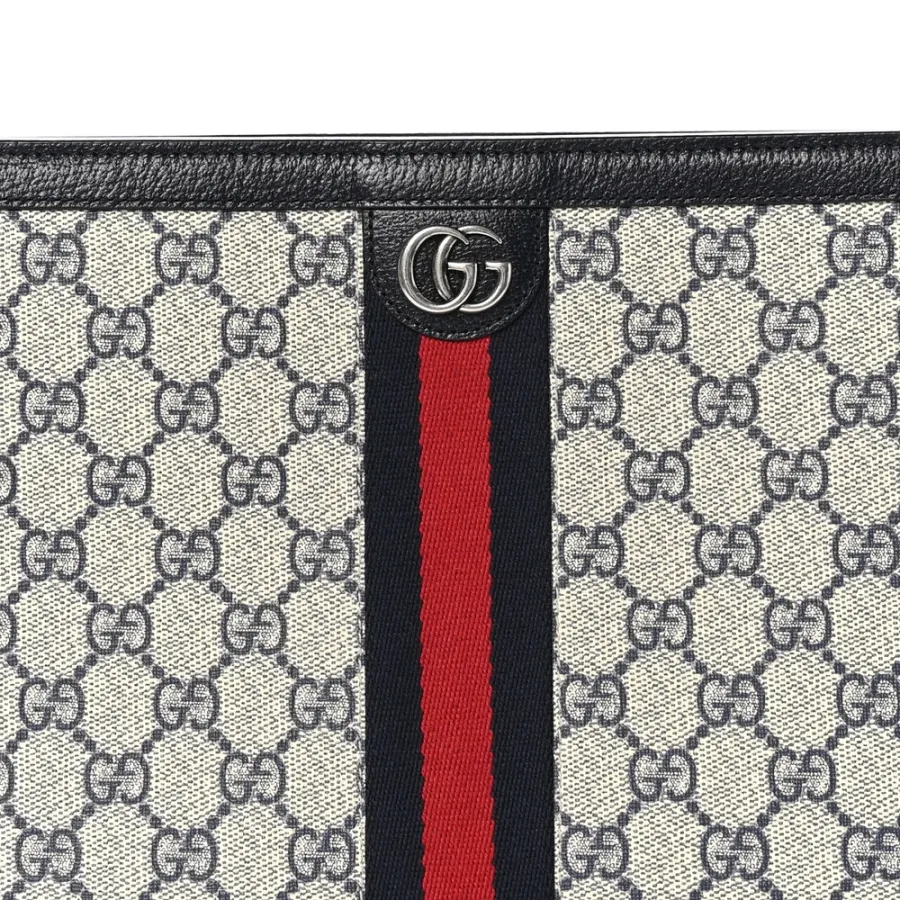 Gucci Small Web Ophidia Pouch Beige/Blue GG Supreme Monogram Canvas Gold Hardware