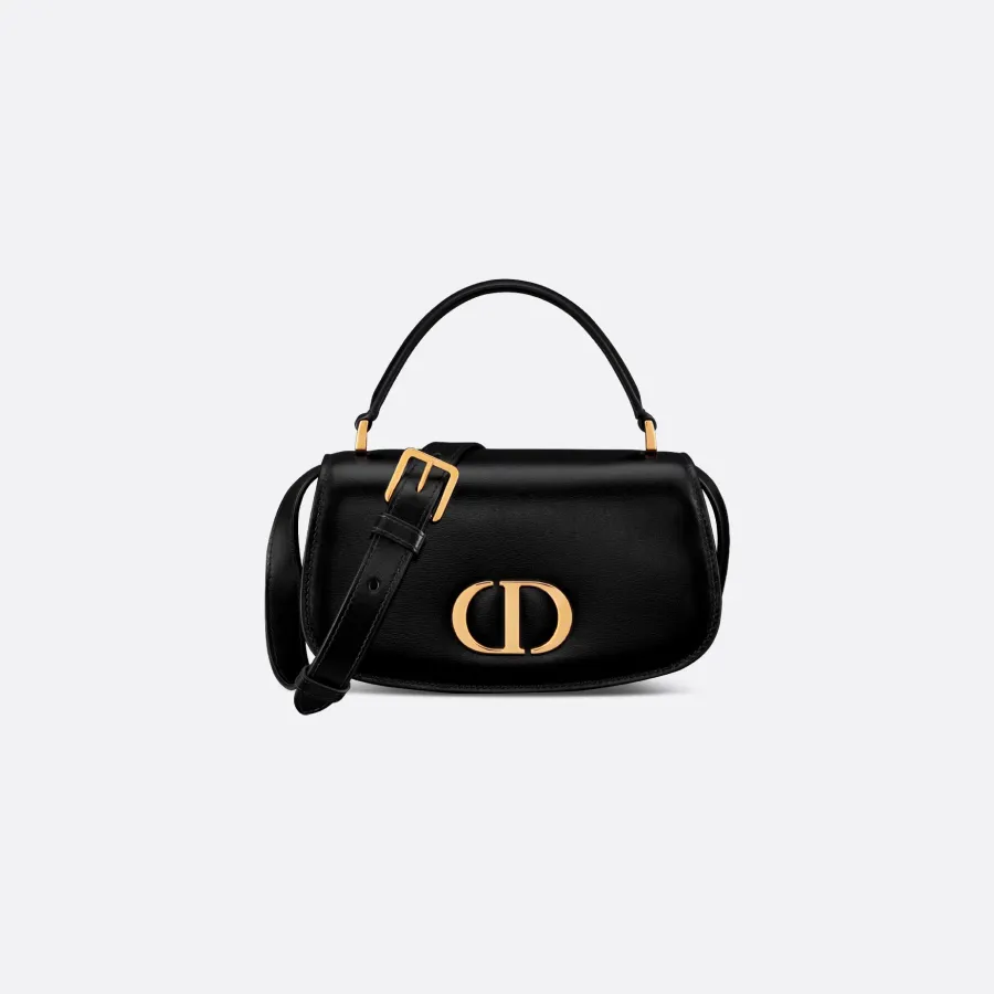 Dior Small 30 Montaigne Avenue Top Handle Bag In Black Ribbed Calfskin With Gold Hardware