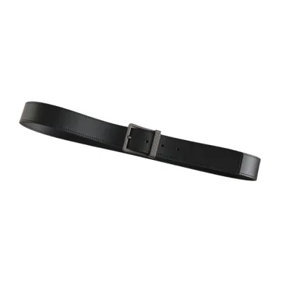 Bottega Veneta Men's Square Buckle Belt In Black/Coffee/Blue Calfskin With Matte Gun Black Hardware 35mm