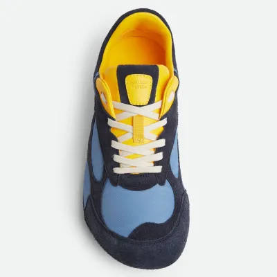 Bottega Veneta Orbit Flash Sneakers In Blue/Ice/Yellow Suede And Nylon Lace-Up Sneaker With Leather Trims