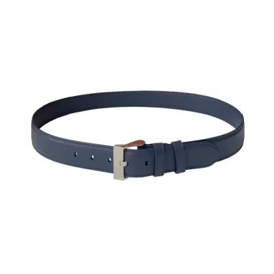 Bottega Veneta Men's Square Buckle Belt In Peru/Blue/Black Smooth Calfskin With Silver/Gold Hardware 35mm