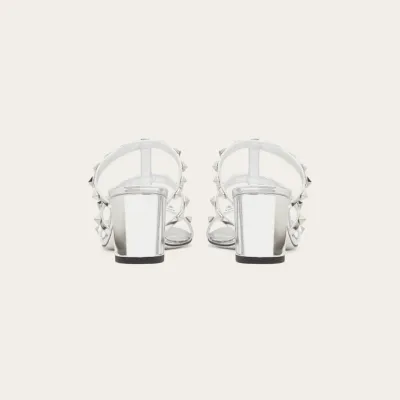 VALENTINO Silver mirror effect rivet sandals (heel height 6cm)