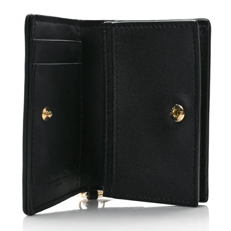 Dior Small Lady Dior Flap Card Holder Black Cannage Lambskin Leather Gold Hardware