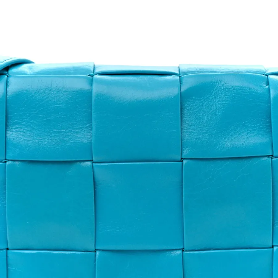 Bottega Veneta Small Maxi Intreccio Cassette Crossbody Bag Pool Paper Calfskin Leather