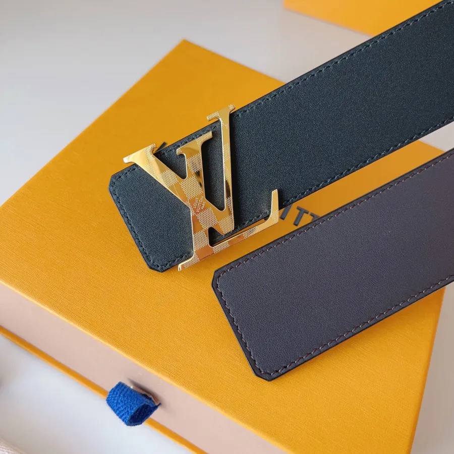 Louis Vuitton Men's Damier Buckle Reversible Belt In Black Calfskin With Gold/Silver Hardware 40mm