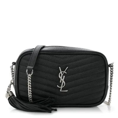 Saint Laurent Mini Lou Camera Bag Black Monogram Grain De Poudre Matelasse Leather Silver Hardware