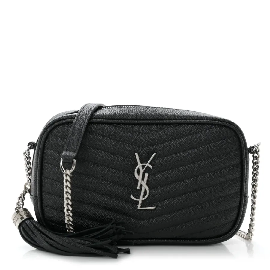 Saint Laurent Mini Lou Camera Bag Black Monogram Grain De Poudre Matelasse Leather Silver Hardware