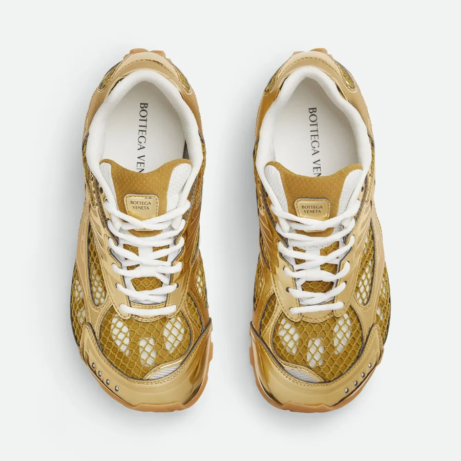 Bottega Veneta Orbit Sneakers In Gold/White Technical Fabric And Mesh Lace-Up Sneaker