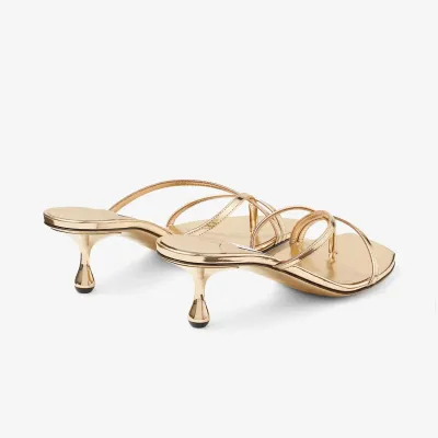 JIMMY CHOO Metallic texture leather high slippers sandals