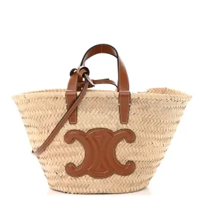 Celine Large Triomphe Teen Panier Tan Raffia & Calfskin Leather Gold Hardware