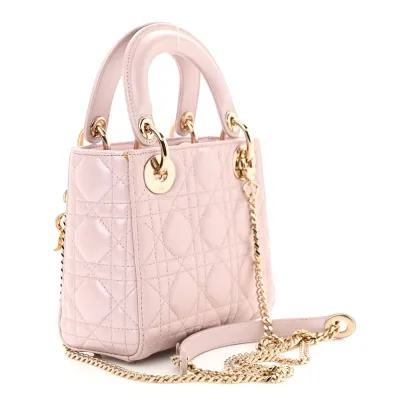 Dior Mini Lady Dior Lotus Metallic Cannage Lambskin Leather Light Gold Hardware