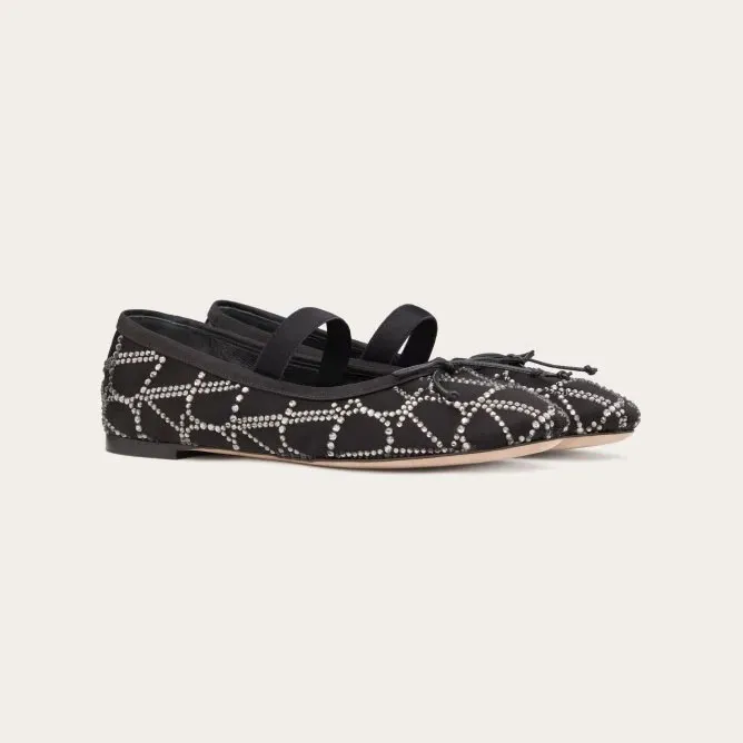 VALENTINO V logo ballet flats with imitation crystal trim