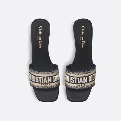 Dior black square head slippers High-heeled slippers