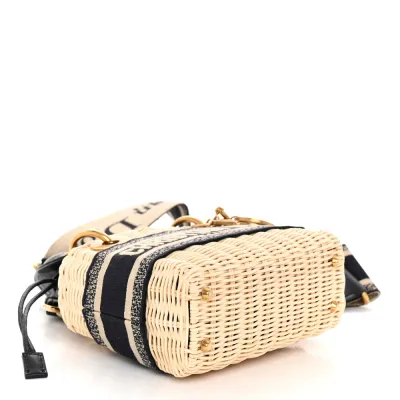 Dior Mini Lady Dior Wicker & Blue Oblique Canvas Gold Hardware