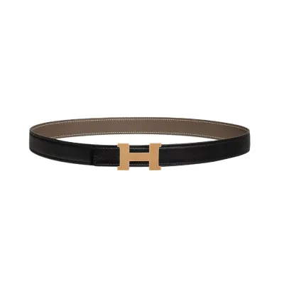 Hermès Women' s Mini Constance Guillochee Buckle Belt In Brown/Black/Etoupe/White/Orange Calfskin With Gold/Silver Hardware 24mm