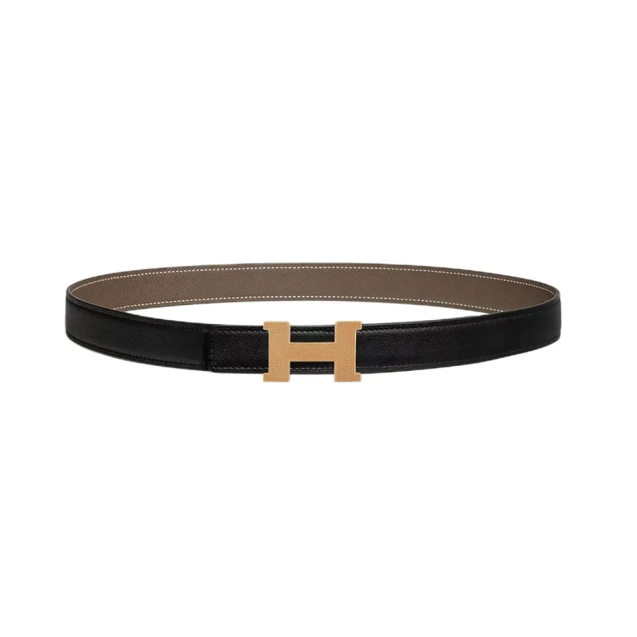 Hermès Women' s Mini Constance Guillochee Buckle Belt In Brown/Black/Etoupe/White/Orange Calfskin With Gold/Silver Hardware 24mm