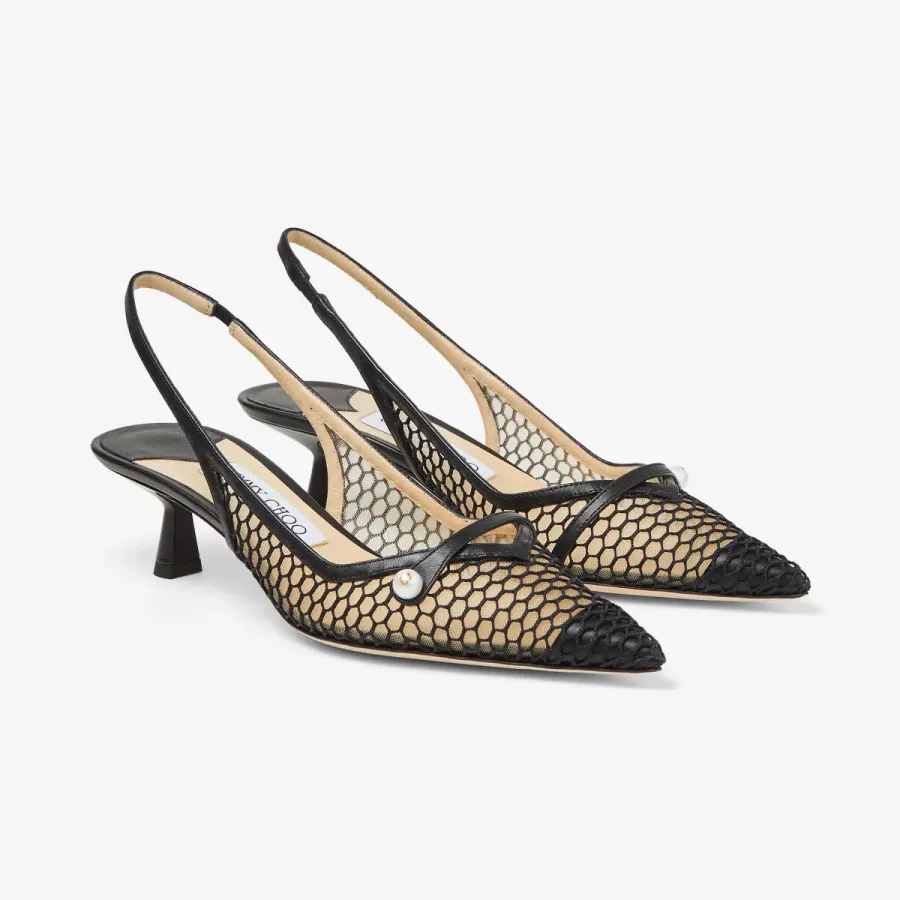 JIMMY CHOO Black fishnet mesh Splicing and splicing leather high heels