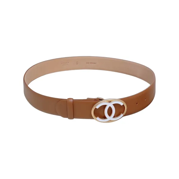 Chanel Women's Oval CC Buckle Belt In Black/Brown/White Calfskin With Gold/Silver Hardware 40mm - Image 5