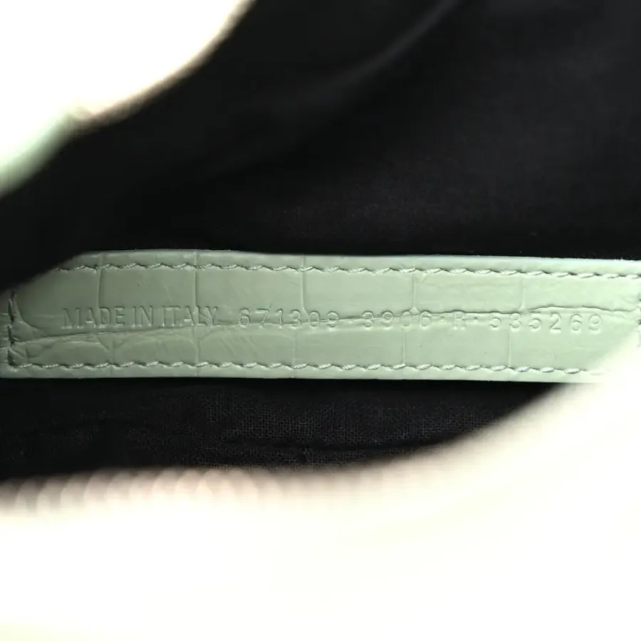 Balenciaga XS Le Cagole Shoulder Bag Light Green Crocodile Embossed Extra Supple Calfskin Leather Black Hardware