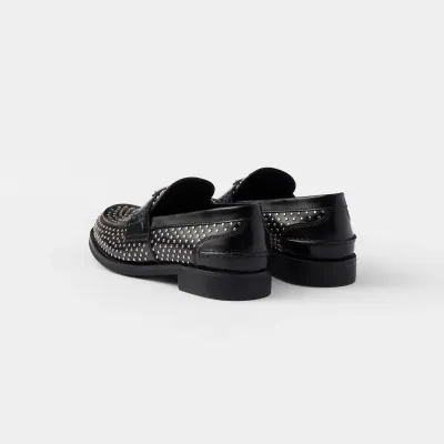 PRADA Studded shiny leather loafers