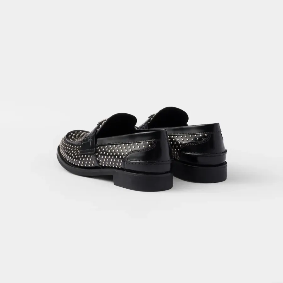 PRADA Studded shiny leather loafers