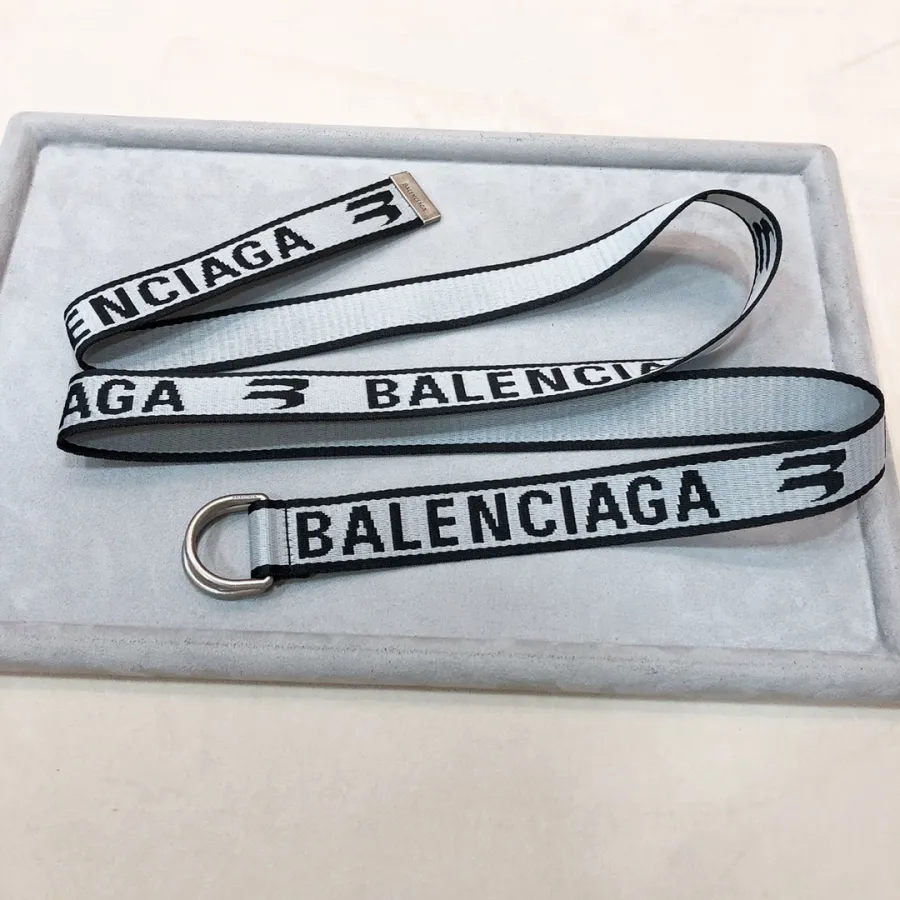 Balenciaga Men's D Ring Belt In Balenciaga Grey/Green Webbing With Silver Hardware 40mm