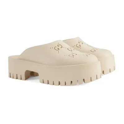 Gucci white Ladies' hollowed out G platform slippers