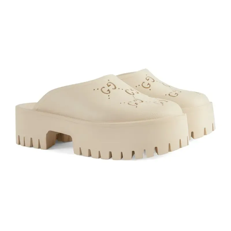 Gucci white Ladies' hollowed out G platform slippers