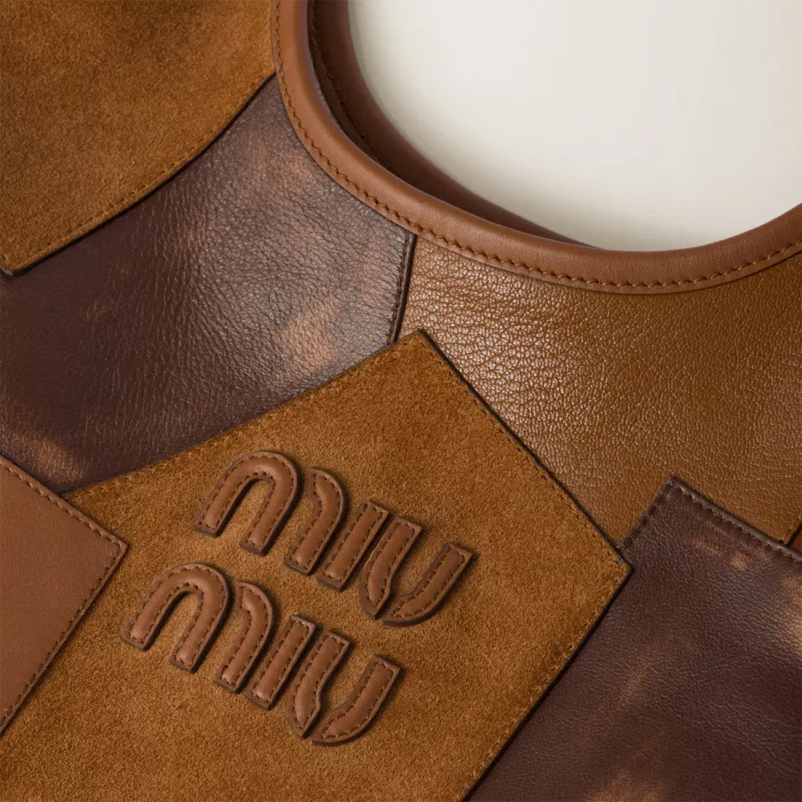 Miu Miu IVY Calfskin Leather Suede splicing Hobo Brown Tote Bags